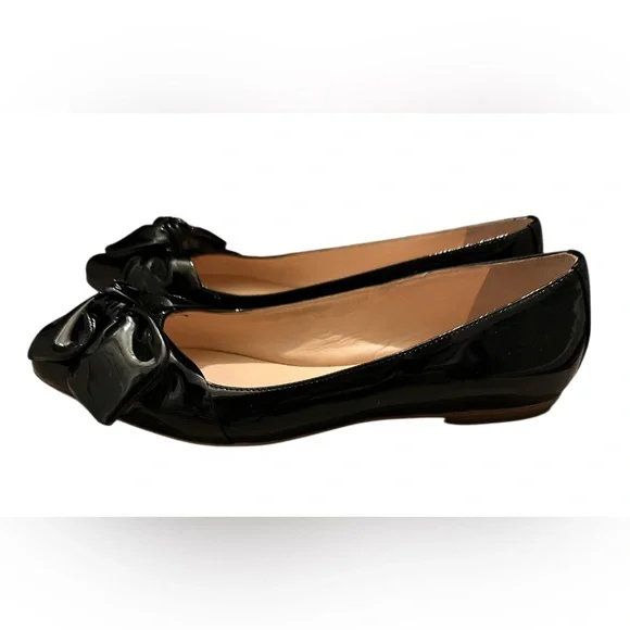 KATE SPADE Black Patent Leather ~ Size 8 ~ Women’s Slip On Flat Shoes With Bow - Picture 9 of 14